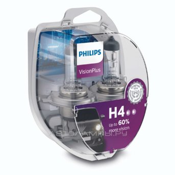 H4 12V- 60/55W (P43t) ( +60% света) Vision Plus (2шт.) 12342VPS2